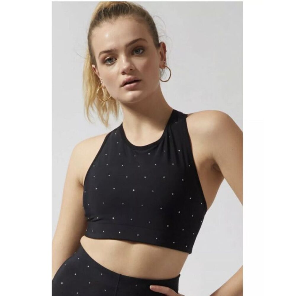 Adam Selman 💖 XXS Crystal Racer Sport  Gym embellished crop top black NWT❤️